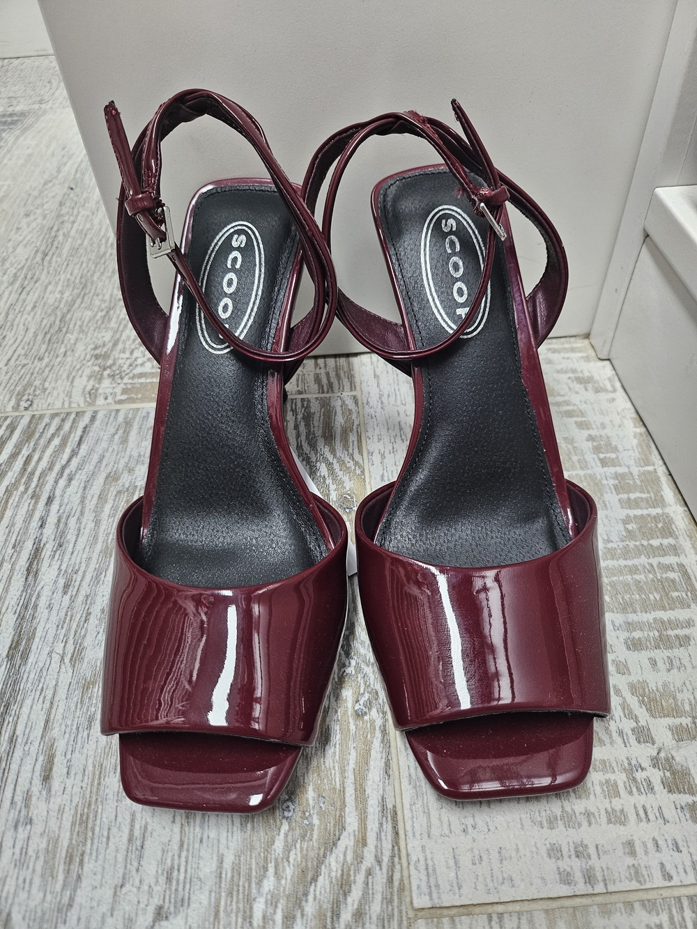 Women’s Burgundy Patent Ankle-Strap Heels Size 6.5